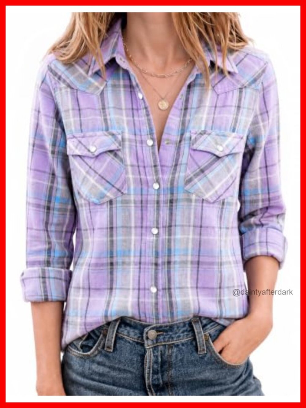 Western Flannel Snap Plaid Shirt Cotton Blend Long Sleeve